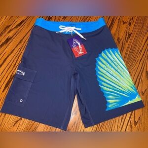 Blue Fin Sailfish 4-Way Board Shorts Pocket Waist Tie USA Blue Men’s 36 NWT